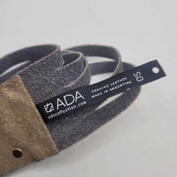 ADA Collection Leather Belt Gray Suede Textured Wide Waist Tie OS Boho Western